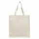 A plain cream canvas tote bag with two straps and a simple design. It features a branding logo.