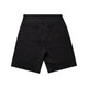 A pair of black denim shorts with a five-pocket design, featuring a plain back view.