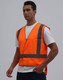An orange high-visibility safety vest with grey reflective stripes, featuring a loose design and a tail at the back.