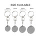 A set of printed trolley coin keyrings in various sizes, featuring silver keyrings and a blank metallic surface.