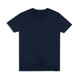 A navy blue men's T-shirt with a v-neck design, featuring a simple structure and no graphics. It includes a logo.