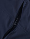 A close-up of navy water-repellent flexi work pants featuring a zippered pocket and detailed stitching.