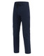 Navy flexi work pants with a water-repellent finish and an elastic waistband. Features a logo on the fabric.