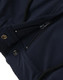 Navy blue water-repellent work pants featuring zippers and pockets, with a logo present on the fabric.