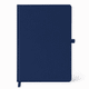 A navy A5 smart notebook featuring a smooth cover and a secure closure. It includes a logo on the front.