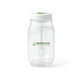 A clear plastic salad jar with a white lid and a branding logo. Features measurement markings on the side.