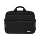 A black laptop bag with dual handles and a front zipper pocket, featuring a logo.