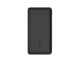 A black power bank with a sleek design, featuring an integrated cable and a small logo.