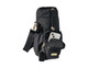 A drink bottle bag in black with gold accents, featuring a main compartment and a small front pocket for accessories.