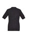 A dark grey women's zip front short sleeve knit cardigan with a relaxed fit and ribbed details.