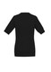 A black women's zip front short sleeve knit cardigan, featuring a simple design and ribbed hem detail.