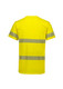 A bright yellow men's tee shirt with segmented reflective tape across the chest and back. It has a logo on the front.