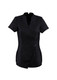 A black spa women's tunic with a modern, short sleeve design and a crossover front. Features a side split and a logo.