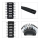 A hair brush featuring a black ergonomic design with vented sections and plastic bristles. It includes a logo.