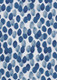 A fabric print featuring a blue and white pattern of organic, oval shapes resembling watercolour blobs.