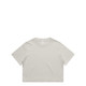A light beige cropped T-shirt featuring a round neckline and short sleeves, with a logo tag on the inside.