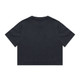 A black heavy faded crop tee with short sleeves and a simple design, featuring a logo on the back.