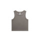A faded olive green rib crop tank top featuring wide shoulder straps and a fitted design, with a logo.