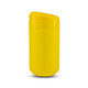 A yellow coffee cup with a rounded lid and a sleek design. It features a logo.