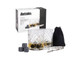 A whisky set featuring two crystal glasses, whisky stones, and tongs, presented in a black box.