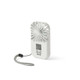 A white mini pocket fan with a circular blade design and a detachable cord for easy carrying.