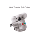 A grey koala plush toy with a white shirt and a logo, featuring cute ears and a friendly expression.