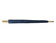 A navy RPET umbrella with a gold handle, featuring a simple design and a branding logo.