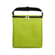 A green cooler bag with a zippered top and a front pocket, featuring a black carrying strap.
