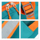A packable hiking backpack in teal and orange features zippers, adjustable straps, and mesh details.
