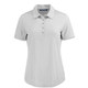 A light grey women's polo shirt with a collar and short sleeves, featuring a button placket and a logo.
