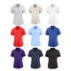 A collection of ten women's polo shirts in grey, white, red, light blue, navy, purple, and black, featuring a logo.