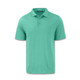 A green polo shirt with a collar, three buttons, and a logo on the chest.