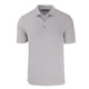 A light grey polo shirt with a collar and three buttons, featuring a logo on the side.