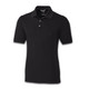 A black men's polo shirt with a classic collar and three-button placket, featuring a logo on the chest.