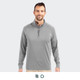 A grey half-zip men's pullover featuring long sleeves and a collar, with a branding logo on the chest.
