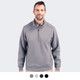 A half zip jacket in grey with a collar and long sleeves, featuring a logo on the chest.