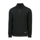 A black Cutter & Buck Roam men's half zip jacket with long sleeves and a zipper neck. Features a logo on the bottom.