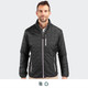 A black Cutter & Buck Rainier men's jacket featured on a model. The jacket has a quilted design and a front zipper.