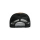 A black and brown mesh cap with a snapback closure, featuring a contrasting camo pattern.