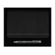 A sleek black notebook with an elastic closure, paired with a silver-accented pen.