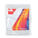 A microfibre lens cloth in a clear plastic pouch, featuring a colorful gradient design.
