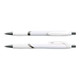 A set of two white pens with chrome accents, featuring a textured grip and click mechanism for easy use.