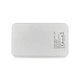 A white Dynamo Wireless Power Bank with a sleek design, featuring a logo and various technical markings.
