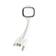 A white, 3-in-1 charging cable with multiple connectors and a square housing at the top.
