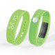 A bright green Stride Pedometer Bracelet 2.0 featuring a digital display and a sleek silicone design.