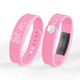 A pink Stride Pedometer Bracelet 2.0 featuring a digital display and a USB connector.