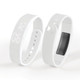 A white Stride Pedometer Bracelet 2.0 with a digital display and a black sensor section. It has a logo on the band.