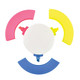 A circular highlighter set with four vibrant colors: pink, yellow, blue, and an additional color, arranged around a white center.