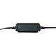 A black headphone inline remote control with wires attached. The device features buttons for functionality.