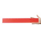 A red transparent 30cm ruler is being held in a hand. The ruler features clear measurement markings along its length.